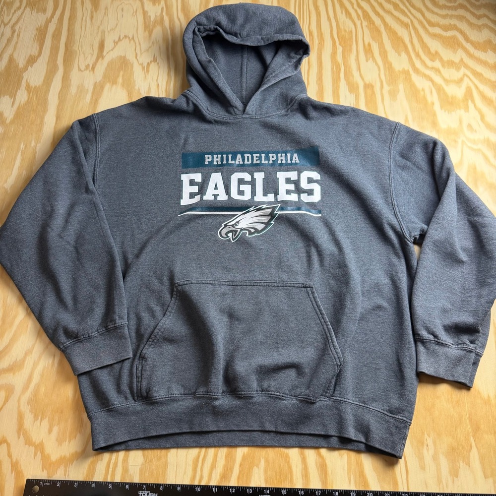 NFL Team Apparel Philadelphia Eagles Hoodie Mens XL Gray Fleece Sweatshirt